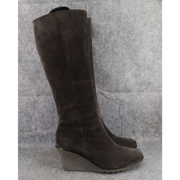 Gabor Shoes Womens 10 Wedge Boots Suede Knee High Zip Fashion Rinkata Patchwork - Picture 2 of 16